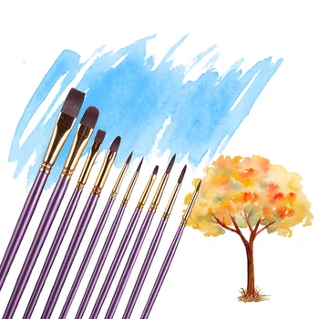 10vnt/Set Akvarelė Pen Teptuku Violetinė Nailono Plaukų Teptukai Menininkas Naftos Dažymo Teptukas, Skirtas 