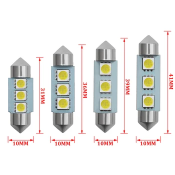 10vnt/Set C5W LED Žibintai C10W Automobilių Dome Lempučių Girlianda Auto Licenciją Plokštelės LampCar Interjero Skaitymo Lemputės 12V Balta Šviesa 31-41mm