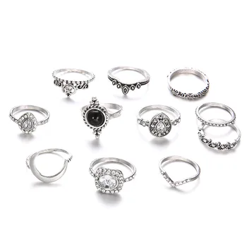 11pcs/Set Bohemijos Mėnulis Karka Žiedų Rinkinys Moterims kristalų piršto Žiedą Lady Mados Šaliai, Papuošalai