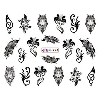 12 Dizaino Nagų lako Lipdukas Retro Juoda Pelėda Papuošalai, Gėlės Kaukė Plunksnų Simbolis Vandens Lipdukai, Manikiūro Tatuiruotės BEBN973-984
