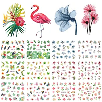 12 Dizaino Vandens Lipdukai Slankiklį Vasaros Džiunglių Flamingo Papūga Floros Watermark Nagų Lipduką Apdaila, Įvyniojimai, Manikiūras BEBN865-876