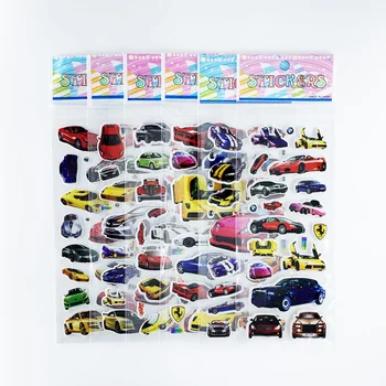 12 lapų/set lenktynių automobilių sporto automobilio stiliaus 3D reljefiniai burbulas PVC lipdukas vaikams, cartoon užrašų knygelė lipdukai berniukai klasikinis žaislai