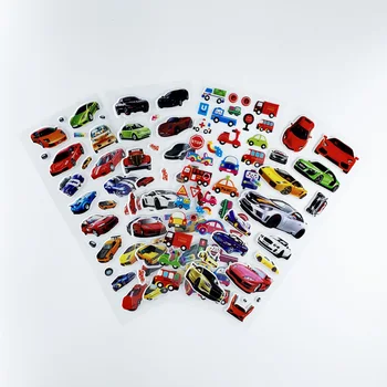 12 lapų/set lenktynių automobilių sporto automobilio stiliaus 3D reljefiniai burbulas PVC lipdukas vaikams, cartoon užrašų knygelė lipdukai berniukai klasikinis žaislai