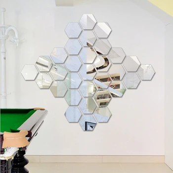 12pcs / 3D šešiakampe akrilo veidrodis, sienų lipdukai 