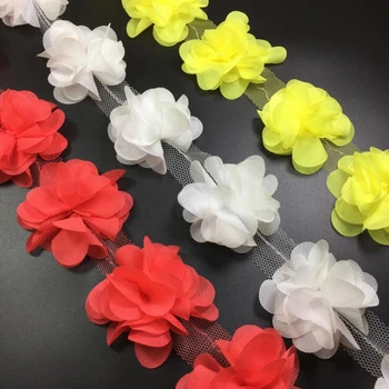 12pcs gėlės 3D Šifono Grupių Gėlių Nėrinių Suknelė Apdailos Nėrinių Audinio Aplikacijos Apipjaustymas Siuvimo Reikmenys