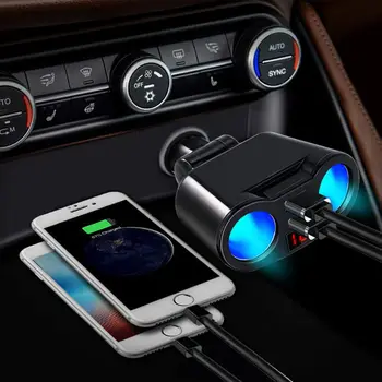 12V 24V Automobilio 2 Būdas kištukinis Lizdas, Splitter QC3.0 Dual USB Įkroviklis LED Voltmetr Už Mobilųjį Telefoną, Planšetinį kompiuterį GPS VISUREIGIS Sunkvežimis