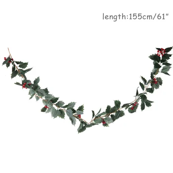 155cm ilgio kalėdų holly vainikas dirbtinių gėlių kalėdos ilex aquifolium linksmų gimdymo amalas naujųjų metų namų vynuogių lapų dekoras