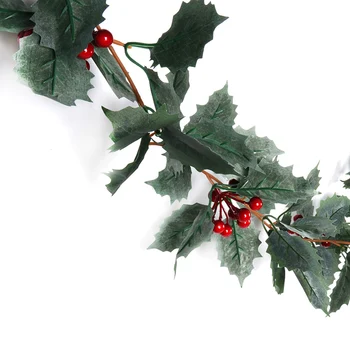 155cm ilgio kalėdų holly vainikas dirbtinių gėlių kalėdos ilex aquifolium linksmų gimdymo amalas naujųjų metų namų vynuogių lapų dekoras