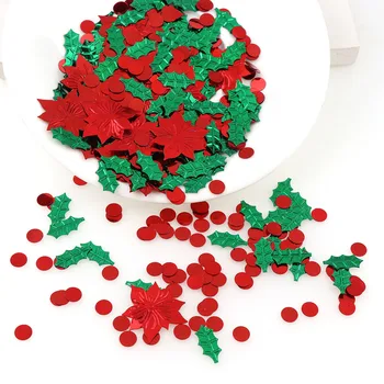 15g Derinys Spalvų Plastiko Kalėdų Žalias Lapas Raudona Gėlė, Konfeti aliuminio folija Blizgančiais Kalėdų Dovana, Stalo Dekoravimui