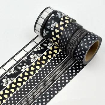 15mm * 10m Juoda ir Balta Lipnia Juosta Japoniško Washi Tape Dekoratyvinės Juostos 