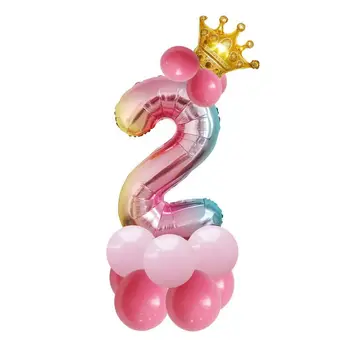 15vnt/set 32inch vaivorykštė skaičius balionai su aukso karūna vienaragis šaliai folijai, balionas gimtadienio dekoracijas vaikų globos