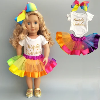 18 colių mergina lėlės drabužius, Kūdikių lėlės vaivorykštė tutu sijonas 18 colių amerikos lėlės spalvinga suknelė priedai