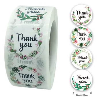 1inch 4 dizainas gėlės ačiū lipdukai turas užrašų knygelė pakuočių sandarinimo etiketės, kanceliarinės prekės lipdukai 50 lapų per roll
