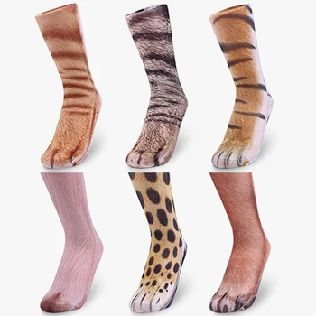 1Pair 3D Gyvūnų Spausdinti Unisex Kojinės Įgulos Ilgas Kojines, Minkštas Atsitiktinis Mielas Medvilnės Kojinės Vaikams, Šuo, Arklys, Zebras, Tigras Katės Letena