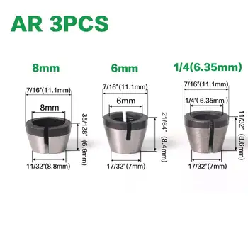 1pc 3PCS Nustatyti įvorės 6.35 mm, 6mm 8mm collet chuck Frezavimo, Graviravimo mašina Electr