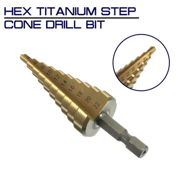 1PC Hex Titano Žingsnis Kūgio formos Grąžtas HSS 4241 Skylę Cutter 4-22 MM Lakštinio metalo apdirbimo, Medienos Gręžimo Galia Įrankiai, Aukštos Kokybės