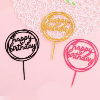 1PC laimingas gimtadienio tortas topper Reikmenys, Akrilo Kepimo pyragas Įterpti Dekoro Cupcake vestuvių, Gimtadienio Apdailos Torto Viršų Vėliava