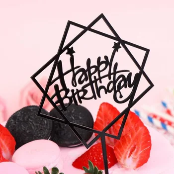 1PC laimingas gimtadienio tortas topper Reikmenys, Akrilo Kepimo pyragas Įterpti Dekoro Cupcake vestuvių, Gimtadienio Apdailos Torto Viršų Vėliava