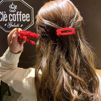 1Pc Mados Red Pearl Plaukų Įrašą Moterims, Elegantiškas korėjos Dizaino Snap Žiburių Stick Staigius Plaukų Formavimo Priedai