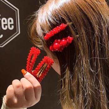 1Pc Mados Red Pearl Plaukų Įrašą Moterims, Elegantiškas korėjos Dizaino Snap Žiburių Stick Staigius Plaukų Formavimo Priedai