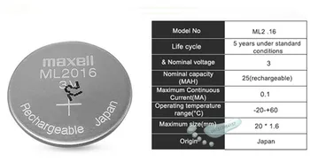 1pc Maxell Originalus ML2016 ML 2016 3v Ličio Jonų Įkraunamoji Ličio Jonų Moneta Ląstelių Mygtuką RTC CMOS Baterija Baterijos