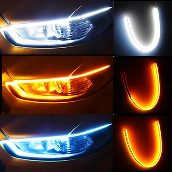 1pc Naujausias Automobilių DRL LED Dienos Veikia Šviesos Auto Teka Posūkio Signalo Vadovas Juostelės priešakinių Šviesų Automobilių Optikos Reikmenys