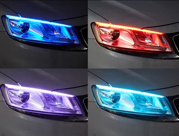 1pc Naujausias Automobilių DRL LED Dienos Veikia Šviesos Auto Teka Posūkio Signalo Vadovas Juostelės priešakinių Šviesų Automobilių Optikos Reikmenys