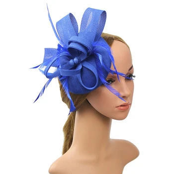 1PC Ponios Moterys Fascinator Gėlių, Plunksnų Skrybėlę Lankelis Vestuves Akių Vinjetė Elegantiškas Mini Top Hat Plaukų Įrašą Priedai