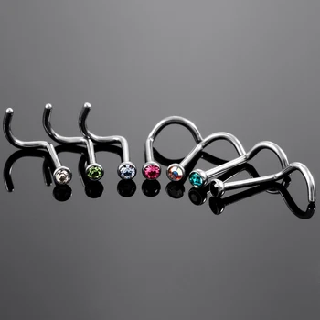 1PC Titano Auskarų Nosies Žiedas Varžtas su Crystal Nosies Smeigės, Žiedai, Kūno Papuošalai