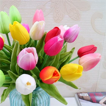 1pc Vieną PU Mini Tulpių Dirbtinių Gėlių Nekilnojamojo Touch Gėlių Puokštė Netikrą Dirbtinių Gėlių Vestuvių Namų Puošybai Netikrą Gėlės