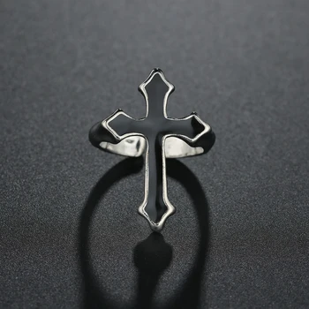 1PC Vintage Black Didelis Kryžius Atidaryti Žiedas Moterims, Šaliai, Papuošalai, Vyrų Madinga Gotikos Metalo Spalvos Piršto Žiedą Anillo