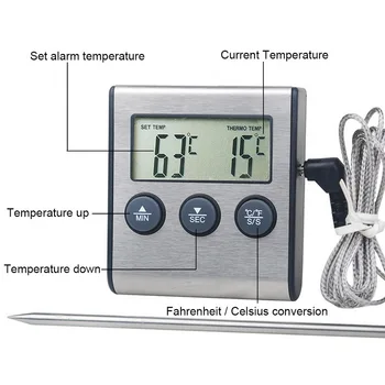 1PC Virtuvės maisto termometras Skaitmeninis Zondas Orkaitėje & Mėsos Termometras, Laikmatis, GRILIS Grilis Mėsos Kepimo