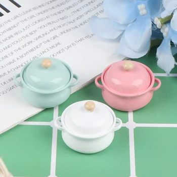 1Pcs 1/12 Miniatiūriniai Lėlių Priedai Mini Sriubos Puodą su Maistu, Modeliavimo Virtuvės Modelis Žaislai Doll House Dekoro
