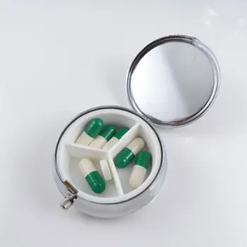 1PCS 3 Ląstelių Apvalių Tablečių Dėžutės Sidabro spalvos Metalo Medicina Planšetinio kompiuterio Laikiklį Naudingiausio Konteinerių Tabletes Atveju Mažos Atveju