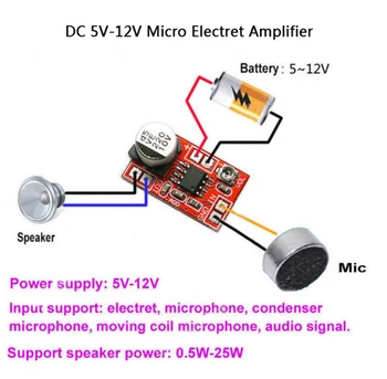 1PCS DC 5V-12V Micro Electret Stiprintuvo MIC Kondensatoriaus Mini Mikrofono Stiprintuvo Valdyba