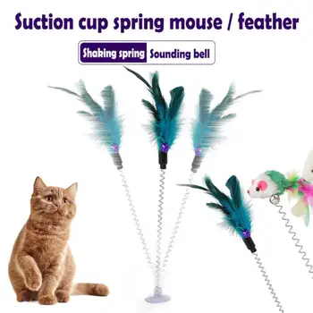 1pcs Kačių Žaislai Plunksnų Stick Pavasario siurbtuką Bell Pavasario Pelės Pavasario Plunksnų Pet Žaislas Elastiniai Plunksnos Cat Stick