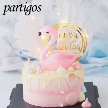 1pcs pink flamingo tortas topper Laimingas Gimtadienio Tortas Dekoravimo Flamingo Šalis Dekoro vestuvių deco BabyShower vasarą šalies prekių
