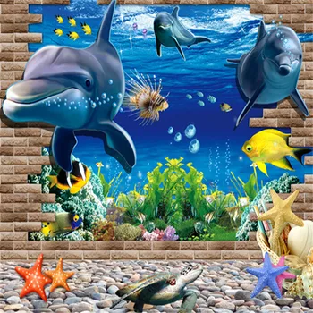 1PCS Vandeniui 3D Jūros Banginių Žuvų Sienų Lipdukai Vaikų Kambario Nuimamas 