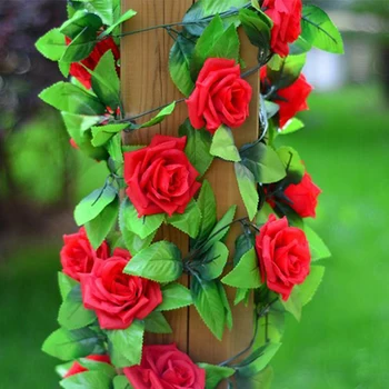 2.45 m/daug Padirbtų Šilko Rožės Dirbtinės Gėlės Ivy Vynuogių Kabinti Girliandą Dekoro su žaliais Lapais Namų Vestuvių Dekoravimas