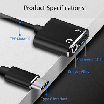 2 in 1 Modelis C Prie 3,5 mm Ausinių Lizdo Adapteris USB C Garso Kabelis Splitter Konverteris, skirtas Samsung S8 8 Pastaba LG G5 G6 Xiaomi 6