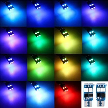 2 X T10 RGB 6 SMD 5050 LED Automobilių Auto Pleišto Šoninis apšvietimas Plotis Šviesos Interjero lempa Lempa Su Nuotolinio Valdymo Aukštos Kokybės