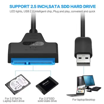 20 cm USB 2.0 prie SATA 22pin Adapteris Kabeliai Standųjį Diską, Konverteris, Laidas Laidai 480 Mb / s 2.5 