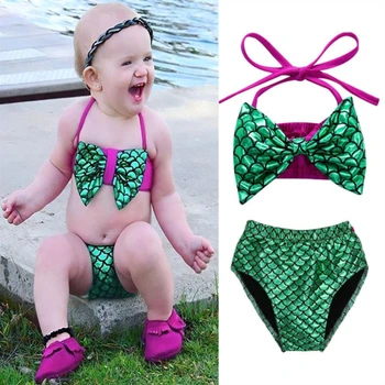 2019 Nauja Vaikiška Baby Girl Svarstyklės Bikini Komplektas 2VNT Rankovių Diržo Bowknot Vest Šortai, maudymosi Kostiumėliai, maudymosi kostiumėlį, Maudymosi Kostiumėlį