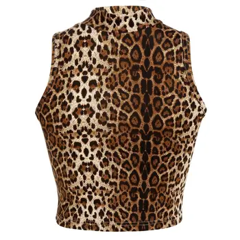 2019 Naujas Leopard Bakas Seksuali Moteris Aukštos Apykaklės Leopard Camis Clubwear Golfo Apkarpyti Viršūnes Atsitiktinis Berankovė Liemenė Leotard Marškinėliai