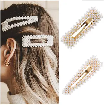 2019 Naujas Mados Perlų Plaukų Įrašą Moterims, Elegantiškas korėjos Dizaino Snap Žiburių Stick Staigius Plaukų Optikos Reikmenys, Plaukų Segtukai