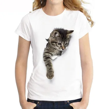 2019 naujas mados vasaros 3D katė print T-shirt apvalus kaklas prarasti galvos trumparankoviai moteriški marškinėliai