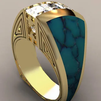 2019 Naujas Mėlynas Baltas Cirkonis Akmuo Žiedas Vyrai Moterys Geltonos Aukso Vestuvių Juostoje Papuošalai Žada Sužadėtuvių Žiedai Vyrams Ir Moterims