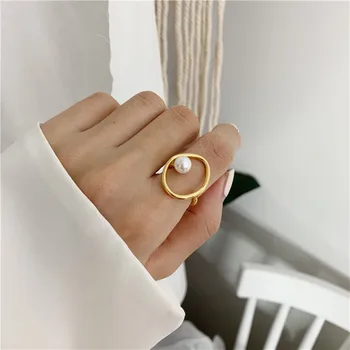 2019 Naują Stilių, elegantiškas, paprastas imitacija, Perlų, apvalus žiedas, tuščiaviduriai, geometrinis, panele, prašmatnus dizainas, šaliai, papuošalai, dovana žiedas