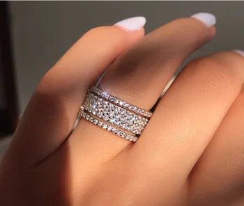 2019 Prabangus baltas cirkonis žiedas moterims vestuvių dalyvavimo šalies Klasikinis žiedas, Papuošalų, dovanų didmeninės