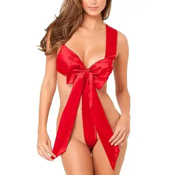 2020 Kalėdų Sexy Raudona Moterims, Apatinis Trikotažas Sleepwear Apatiniai Bowknot Bodysuit